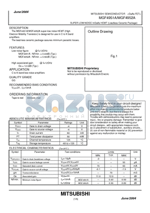 MGF4951A datasheet - SUPER LOW NOISE InGaAs HEMT