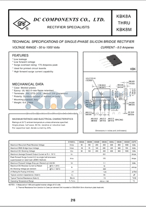 KBK8A datasheet - TECHNICAL SPECIFICATIONS OF SINGLE-PHASE SILICON BRIDGE RECTIFIER