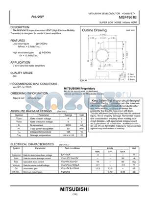 MGF4961B datasheet - SUPER LOW NOISE InGaAs HEMT