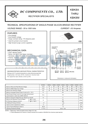 KBK8G datasheet - TECHNICAL SPECIFICATIONS OF SINGLE-PHASE SILICON BRIDGE RECTIFIER