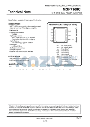 MGF7168C datasheet - UHF BAND GaAs POWER AMPLIFIER