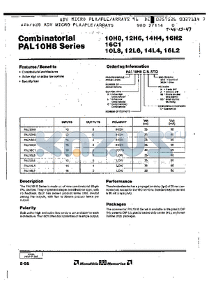 PAL14L4 datasheet - Combinatorial PAL10H8 Series