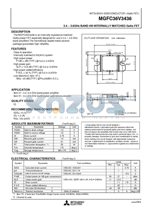 MGFC36V3436_04 datasheet - 3.4 ~ 3.6GHz BAND 4W INTERNALLY MATCHED GaAs FET