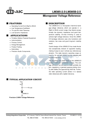 LM385-2.5CUTR datasheet - Micropower Voltage Reference