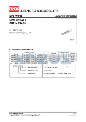 MPSA55G-T92-K datasheet - NPN MPSA05 PNP MPSA55