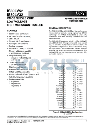 IS80LV32-24W datasheet - CMOS SINGLE CHIP LOW VOLTAGE 8-BIT MICROCONTROLLER