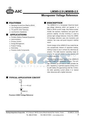 LM385-2.5CZTR datasheet - Micropower Voltage Reference