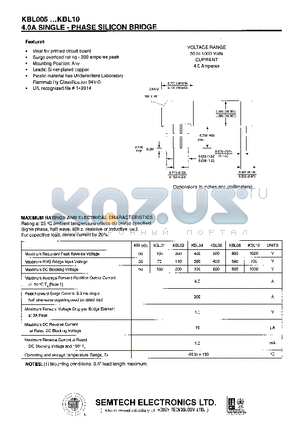 KBL01 datasheet - 4.0A SINGLE - PHASE SILICON BRIDGE