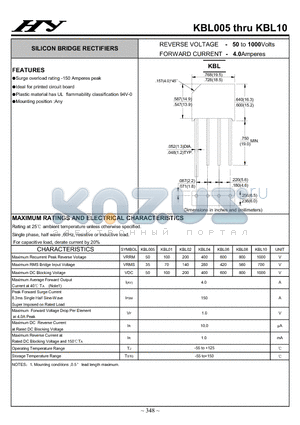 KBL01 datasheet - SILICON BRIDGE RECTIFIERS