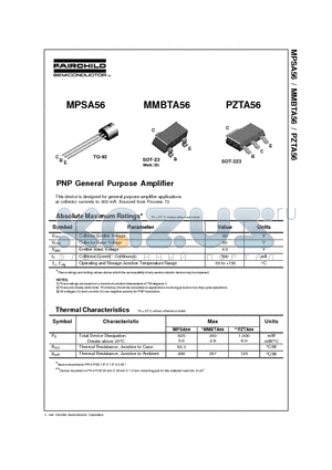 MPSA56 datasheet - PNP General Purpose Amplifier