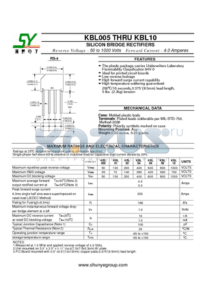 KBL01 datasheet - SILICON BRIDGE RECTIFIERS