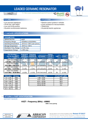 HXZT datasheet - LEADED CERAMIC RESONATOR