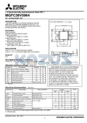 MGFC38V5964 datasheet - C band internally matched power GaAs FET