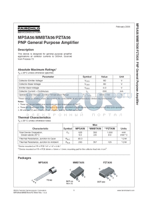 MPSA56 datasheet - PNP General Purpose Amplifier