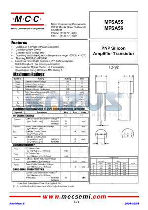 MPSA56-BP datasheet - PNP Silicon Amplifier Transistor