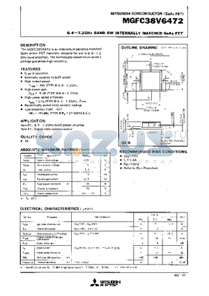 MGFC38V6472_97 datasheet - 6.4 - 7.2GHz BAND 6W INTERNALLY MATCHED GaAs FET