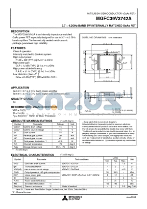 MGFC39V3742A_04 datasheet - 3.7 ~ 4.2GHz BAND 8W INTERNALLY MATCHED GaAs FET