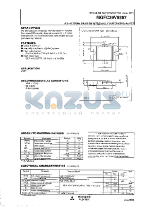 MGFC39V5867 datasheet - 5.8~6.75GHz BAND 8W INTERNALLY MATCHED GaAs FET