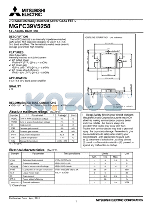 MGFC39V5258 datasheet - C band internally matched power GaAs FET