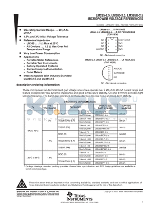 LM385BLP-2-5 datasheet - MICROPOWER VOLTAGE REFERENCES