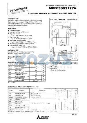 MGFC39V7177A datasheet - 7.1 - 7.7GHz BAND 8W INTERNALLY MATCHED GaAs FET