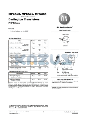 MPSA63RLRMG datasheet - Darlington Transistors PNP Silicon