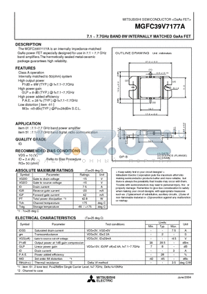 MGFC39V7177A_04 datasheet - 7.1 ~ 7.7GHz BAND 8W INTERNALLY MATCHED GaAs FET