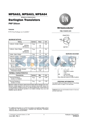 MPSA64RLRMG datasheet - Darlington Transistors PNP Silicon