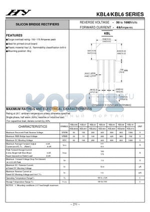 KBL06 datasheet - SILICON BRIDGE RECTIFIERS