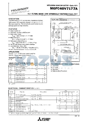 MGFC40V7177A datasheet - 7.1 - 7.7GHz BAND 10W INTERNALLY MATCHED GaAs FET