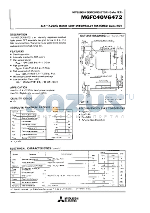 MGFC40V6472 datasheet - 6.4- 7.2GHz BAND 10W INTERNALLY MATCHED GaAs FET