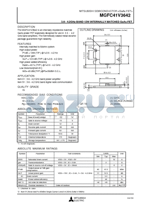 MGFC41V3642 datasheet - 3.6 - 4.2GHz BAND 12W INTERNALLY MATCHED GaAs FET