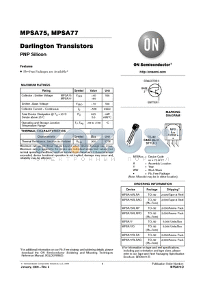 MPSA75 datasheet - Darlington Transistors PNP Silicon