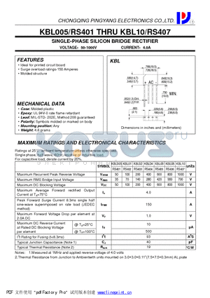 KBL06-RS405 datasheet - SINGLE-PHASE SILICON BRIDGE RECTIFIER