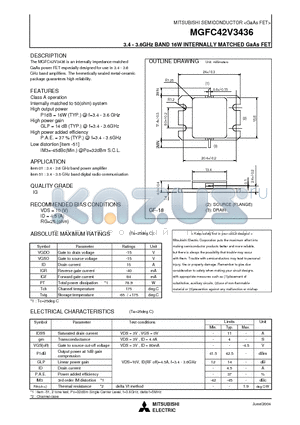 MGFC42V3436 datasheet - 3.4 - 3.6GHz BAND 16W INTERNALLY MATCHED GaAs FET