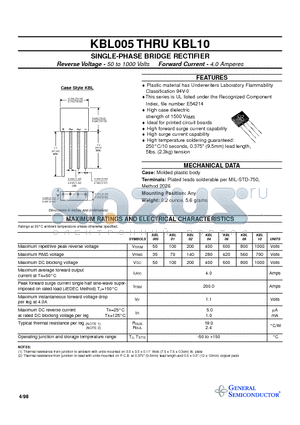 KBL08 datasheet - SINGLE-PHASE BRIDGE RECTIFIER