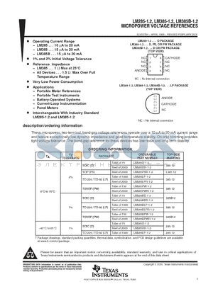 LM385LP-1-2 datasheet - MICROPOWER VOLTAGE REFERENCES