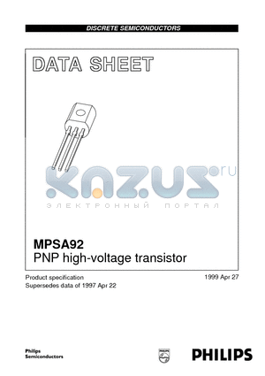 MPSA92 datasheet - PNP high-voltage transistor