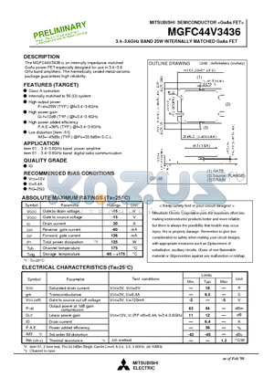 MGFC44V3436 datasheet - 3.4-3.6GHz BAND 25W INTERNALLY MATCHED GaAs FET