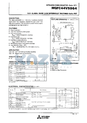 MGFC44V5964 datasheet - 5.9-6.4GHz BAND 24W INTERNALLY MATCHED GaAs FET