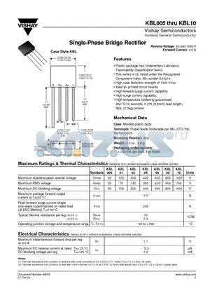 KBL10 datasheet - Single-Phase Bridge Rectifier