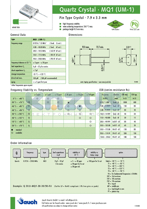 Q0.92-MQ1-8-100 datasheet - Quartz Crystal