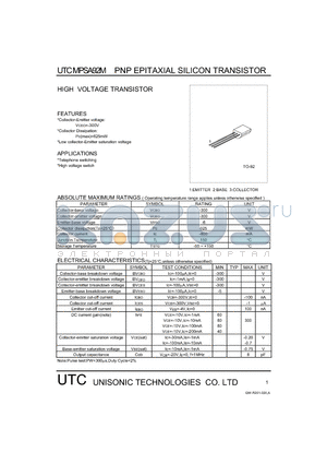 MPSA92M datasheet - HIGH VOLTAGE TRANSISTOR