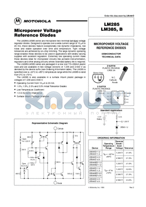 LM385Z-2.5 datasheet - MICROPOWER VOLTAGE REFERENCE DIODES
