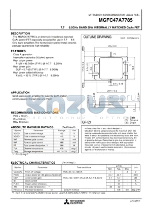 MGFC47A7785 datasheet - 7.7 - 8.5GHz BAND 50W INTERNALLY MATCHED GaAs FET