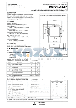 MGFC45V6472A datasheet - 6.4-7.2GHz BAND 32W INTERNALLY MATCHED GaAs FET