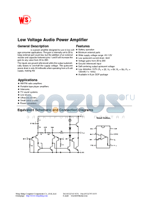 LM386-1 datasheet - Low Voltage Adio Power Amplifier