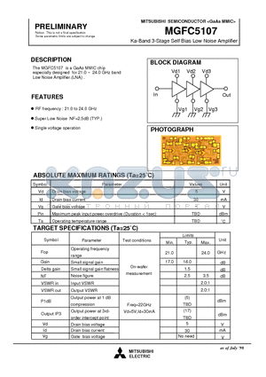 MGFC5107 datasheet - Ka-Band 3-Stage Self Bias Low Noise Amplifier