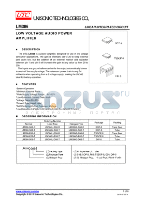 LM386-P08-T datasheet - LOW VOLTAGE AUDIO POWER AMPLIFIER