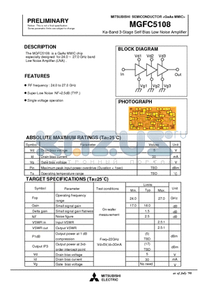 MGFC5108 datasheet - Ka-Band 3-Stage Self Bias Low Noise Amplifier